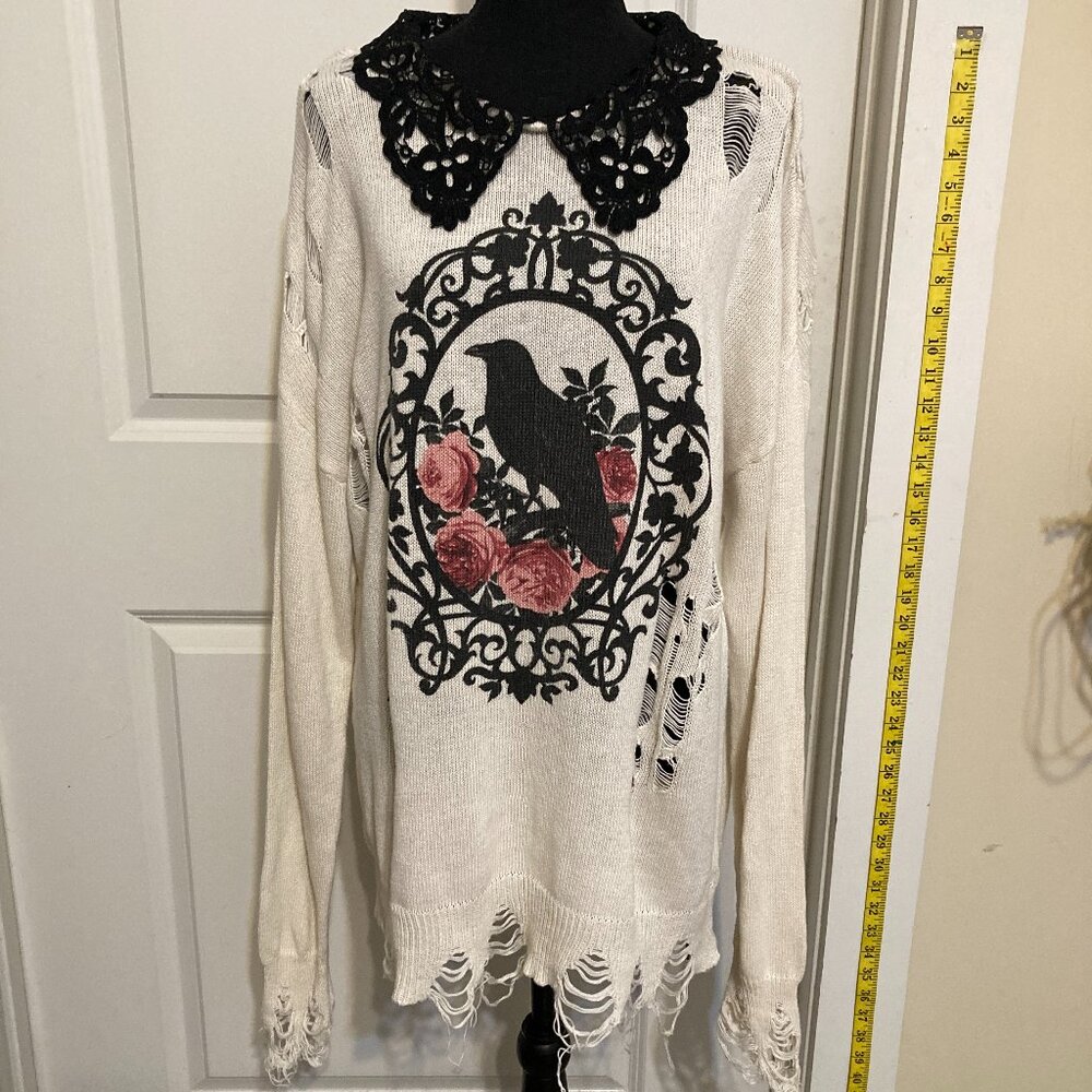 Dolls Kill Widow Midnight Dreary Distressed Sweater